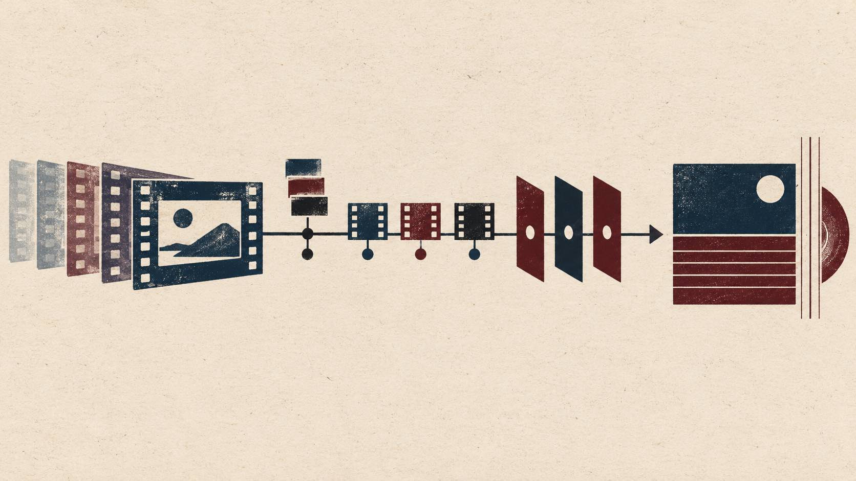 Une suite abstraite de photogrammes traverse des repères et des portes de validation avant d'atteindre un espace musical.